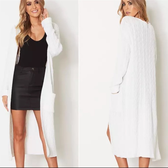 Sweaters - Cream Long Oversized Cable Pocket Cardigan